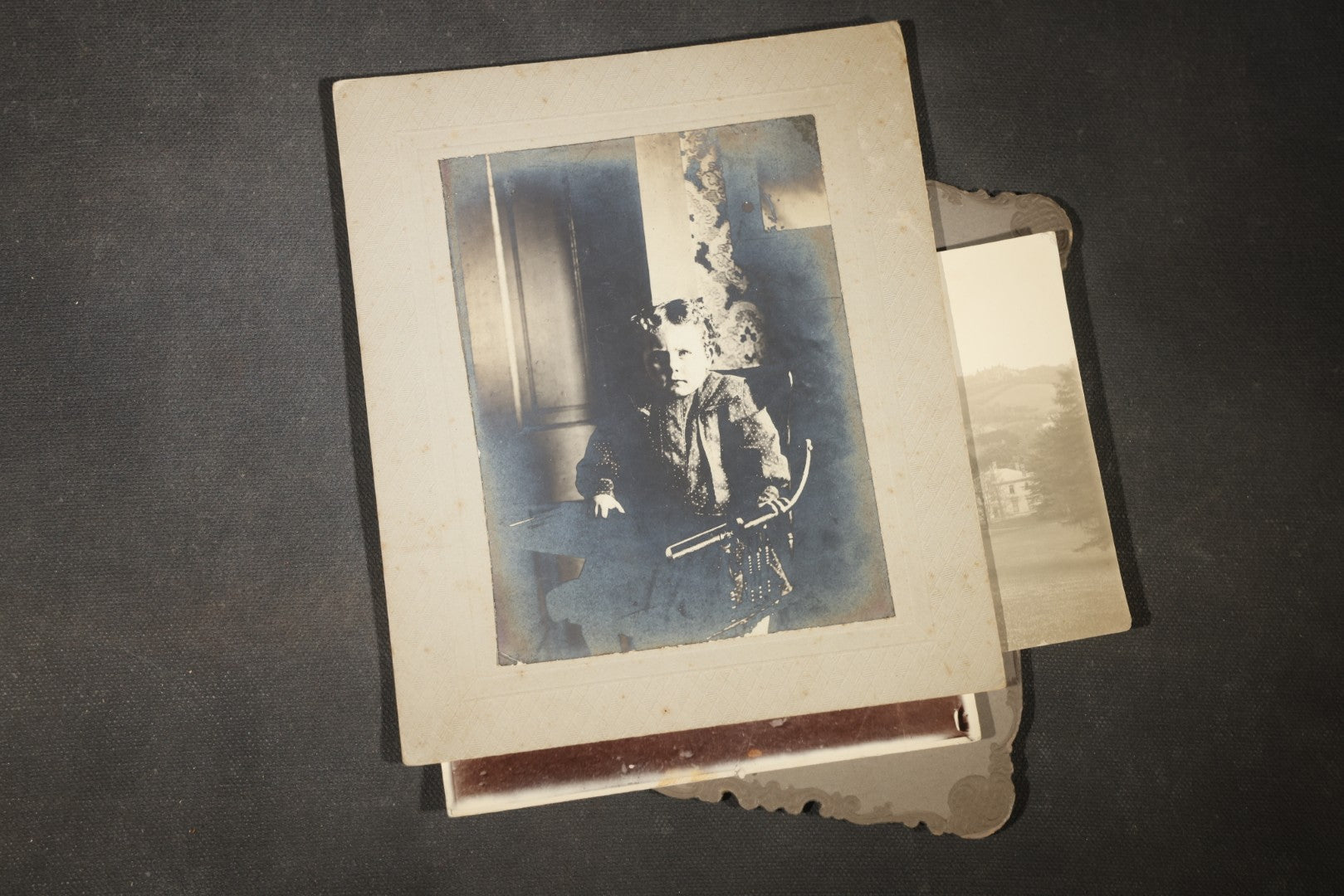 Grouping of 30+ Antique Board-Mounted, Cabinet Card, and Unmounted Photographs including Victorian and Edwardian Portraits, Landscapes, and Group Scenes