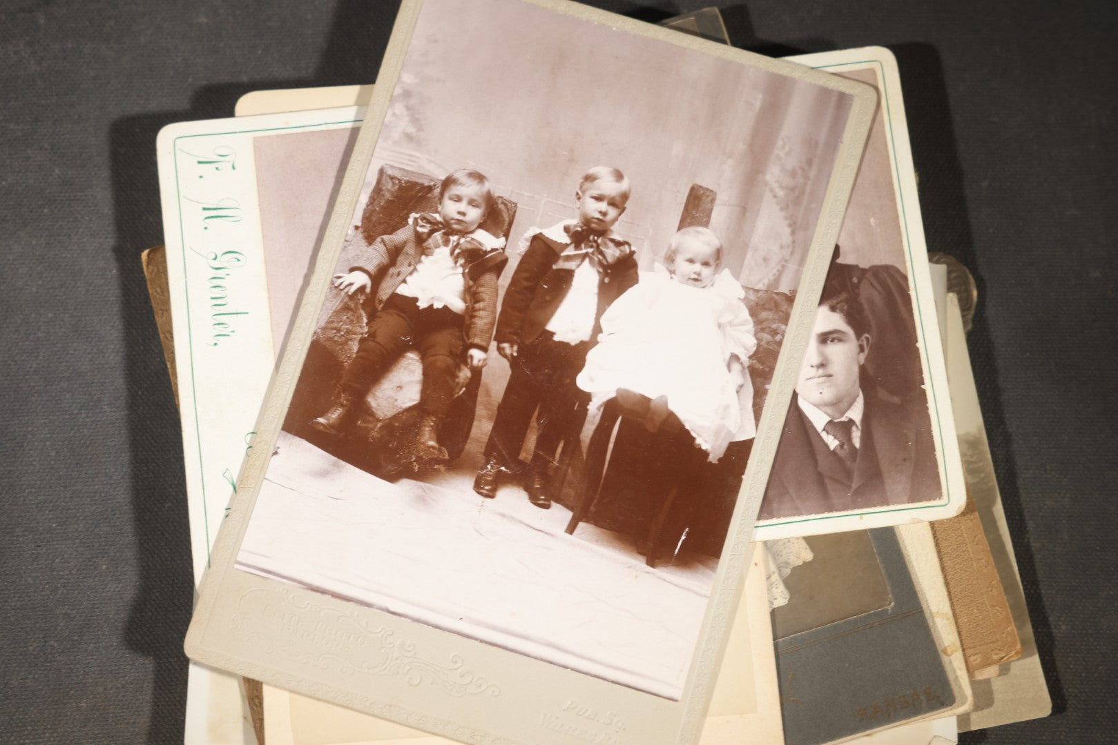 Grouping of 30+ Antique Board-Mounted, Cabinet Card, and Unmounted Photographs including Victorian and Edwardian Portraits, Landscapes, and Group Scenes