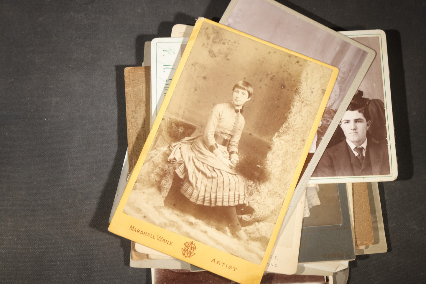 Grouping of 30+ Antique Board-Mounted, Cabinet Card, and Unmounted Photographs including Victorian and Edwardian Portraits, Landscapes, and Group Scenes