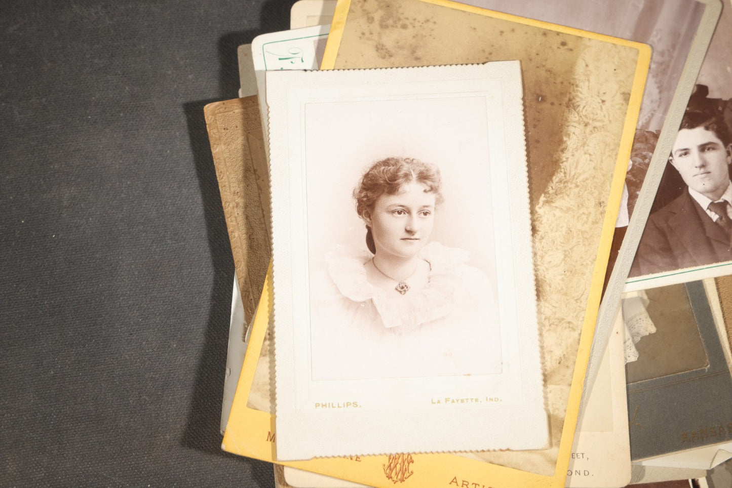 Grouping of 30+ Antique Board-Mounted, Cabinet Card, and Unmounted Photographs including Victorian and Edwardian Portraits, Landscapes, and Group Scenes