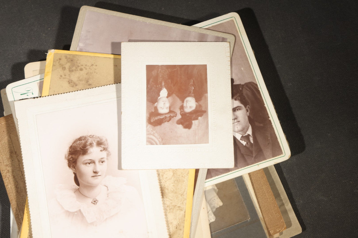 Grouping of 30+ Antique Board-Mounted, Cabinet Card, and Unmounted Photographs including Victorian and Edwardian Portraits, Landscapes, and Group Scenes
