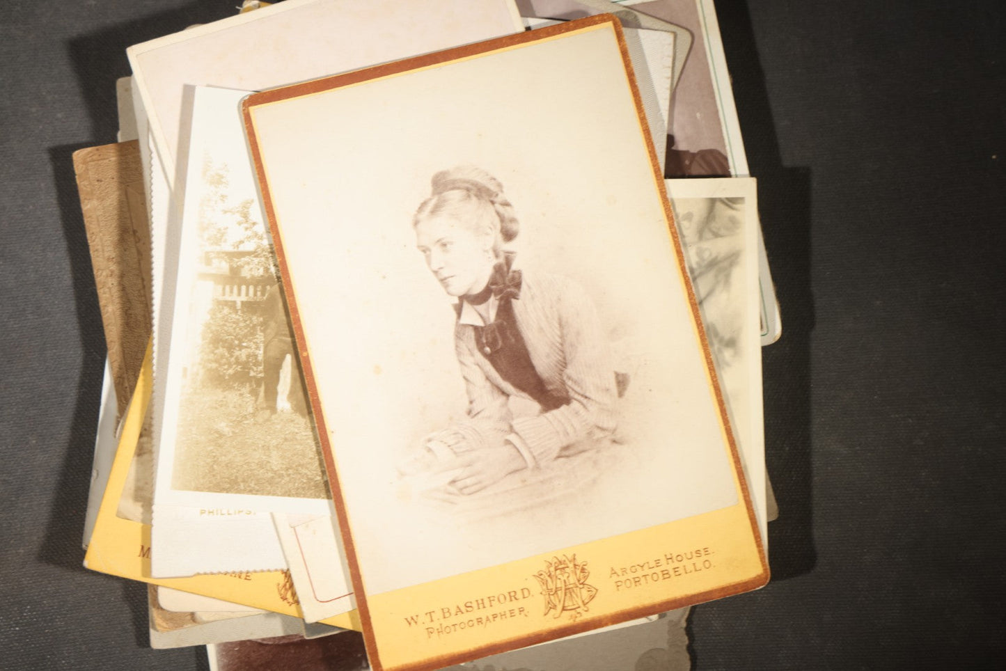 Grouping of 30+ Antique Board-Mounted, Cabinet Card, and Unmounted Photographs including Victorian and Edwardian Portraits, Landscapes, and Group Scenes