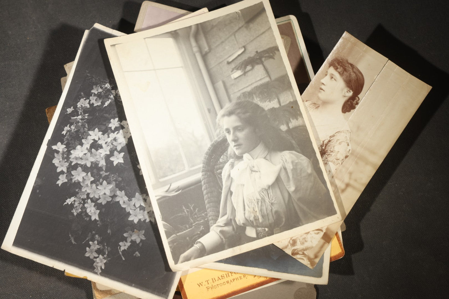 Grouping of 30+ Antique Board-Mounted, Cabinet Card, and Unmounted Photographs including Victorian and Edwardian Portraits, Landscapes, and Group Scenes