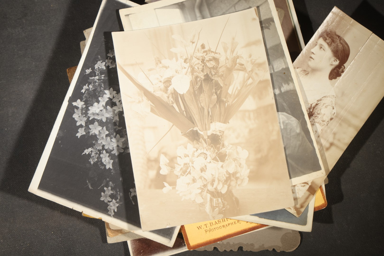 Grouping of 30+ Antique Board-Mounted, Cabinet Card, and Unmounted Photographs including Victorian and Edwardian Portraits, Landscapes, and Group Scenes