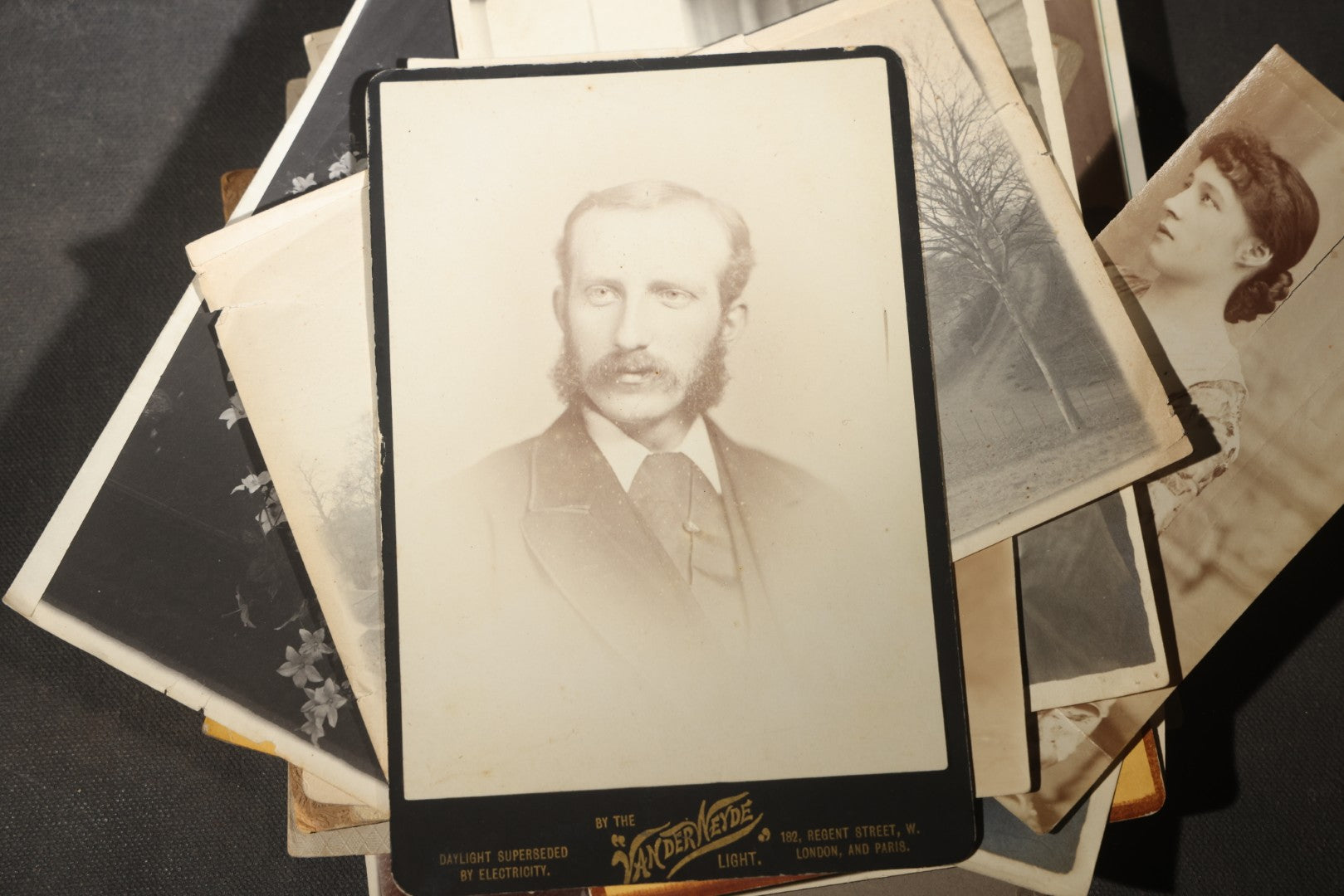 Grouping of 30+ Antique Board-Mounted, Cabinet Card, and Unmounted Photographs including Victorian and Edwardian Portraits, Landscapes, and Group Scenes