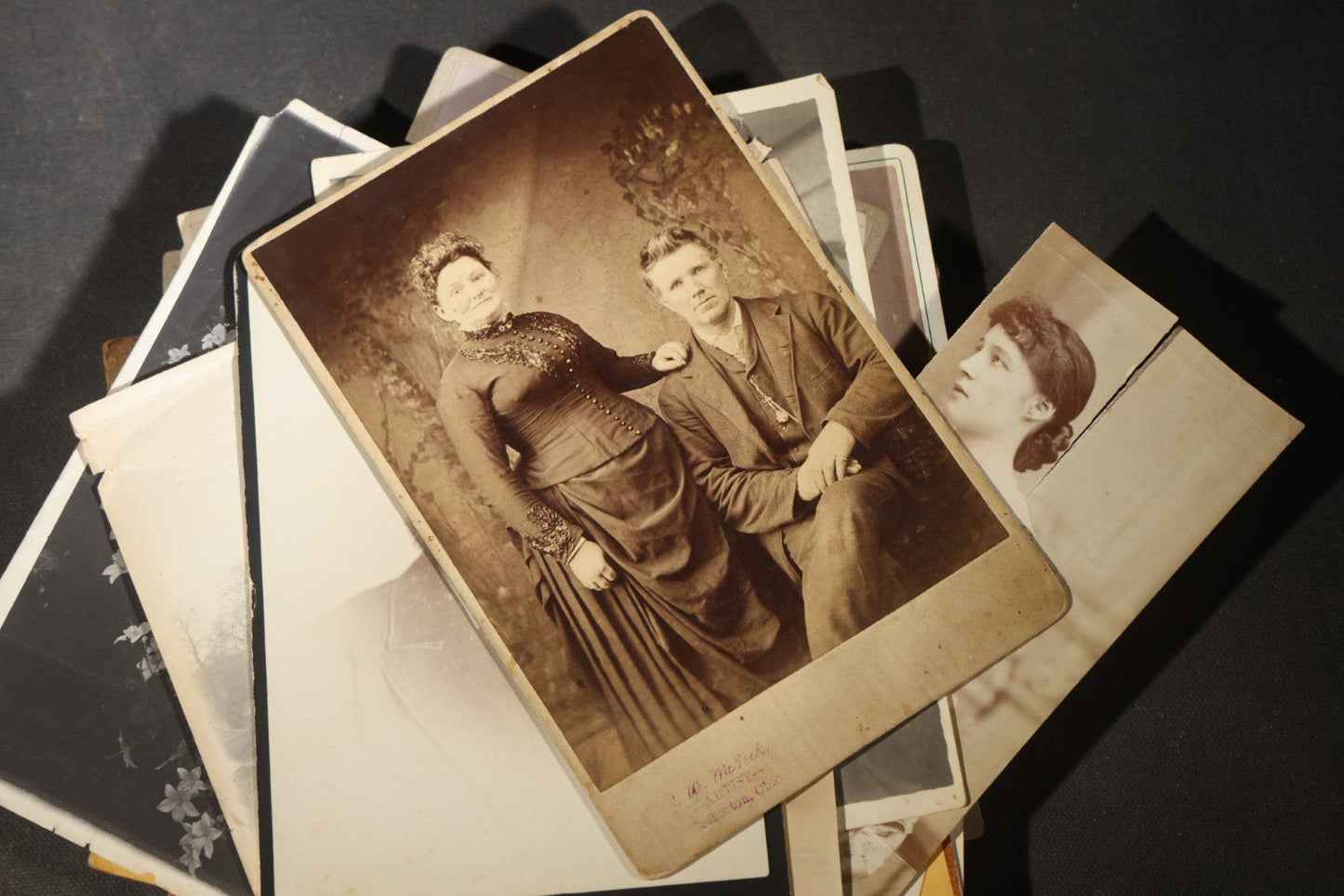 Grouping of 30+ Antique Board-Mounted, Cabinet Card, and Unmounted Photographs including Victorian and Edwardian Portraits, Landscapes, and Group Scenes