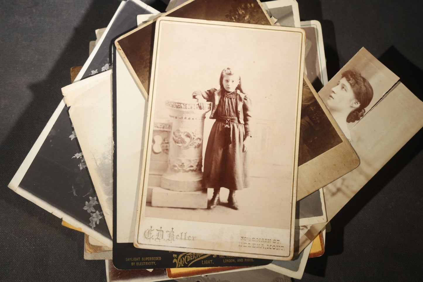 Grouping of 30+ Antique Board-Mounted, Cabinet Card, and Unmounted Photographs including Victorian and Edwardian Portraits, Landscapes, and Group Scenes