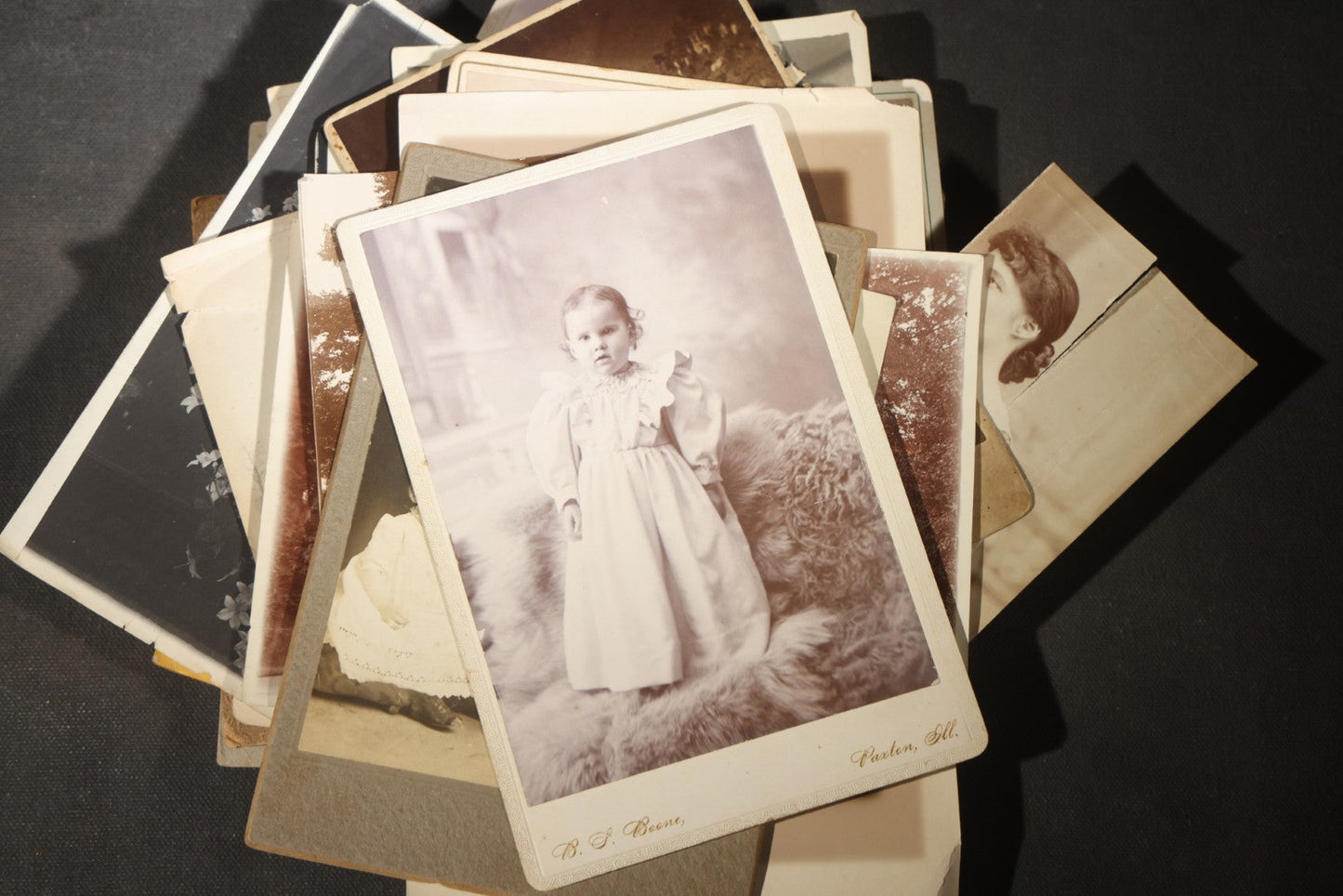 Grouping of 30+ Antique Board-Mounted, Cabinet Card, and Unmounted Photographs including Victorian and Edwardian Portraits, Landscapes, and Group Scenes