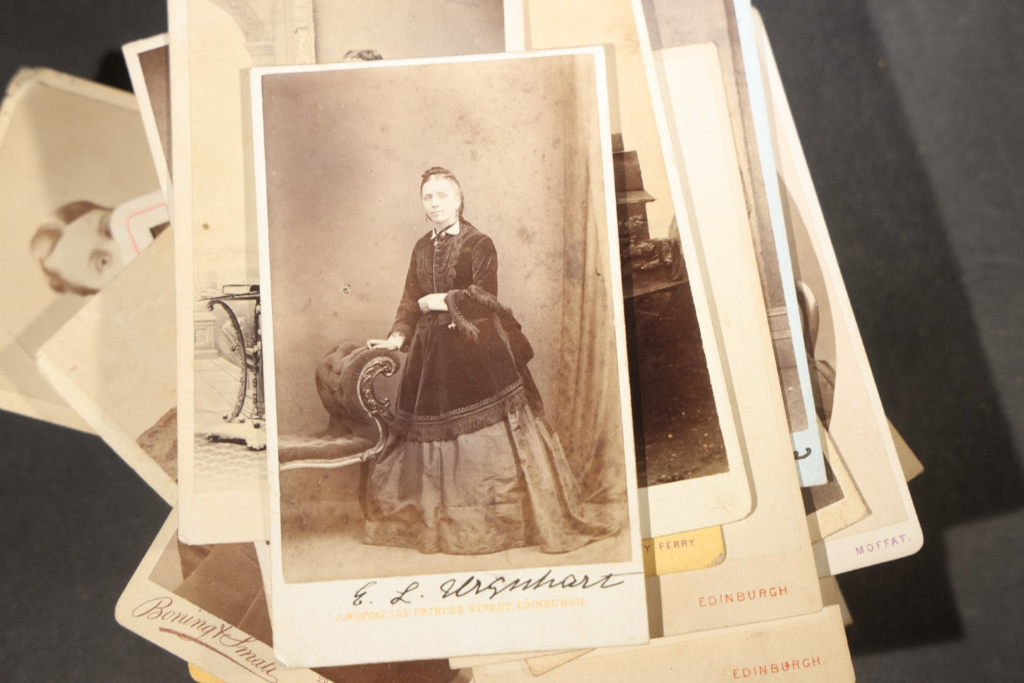 Grouping of 75+ Antique Carte De Visite C.D.V. Photographs and Ephemera, Primarily Scottish and British Studios including W.T. Bashford of Portobello, G.F. Roger of Broughty Ferry, and Morgan & Laing of Greenwich
