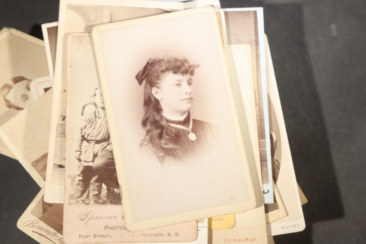 Grouping of 75+ Antique Carte De Visite C.D.V. Photographs and Ephemera, Primarily Scottish and British Studios including W.T. Bashford of Portobello, G.F. Roger of Broughty Ferry, and Morgan & Laing of Greenwich