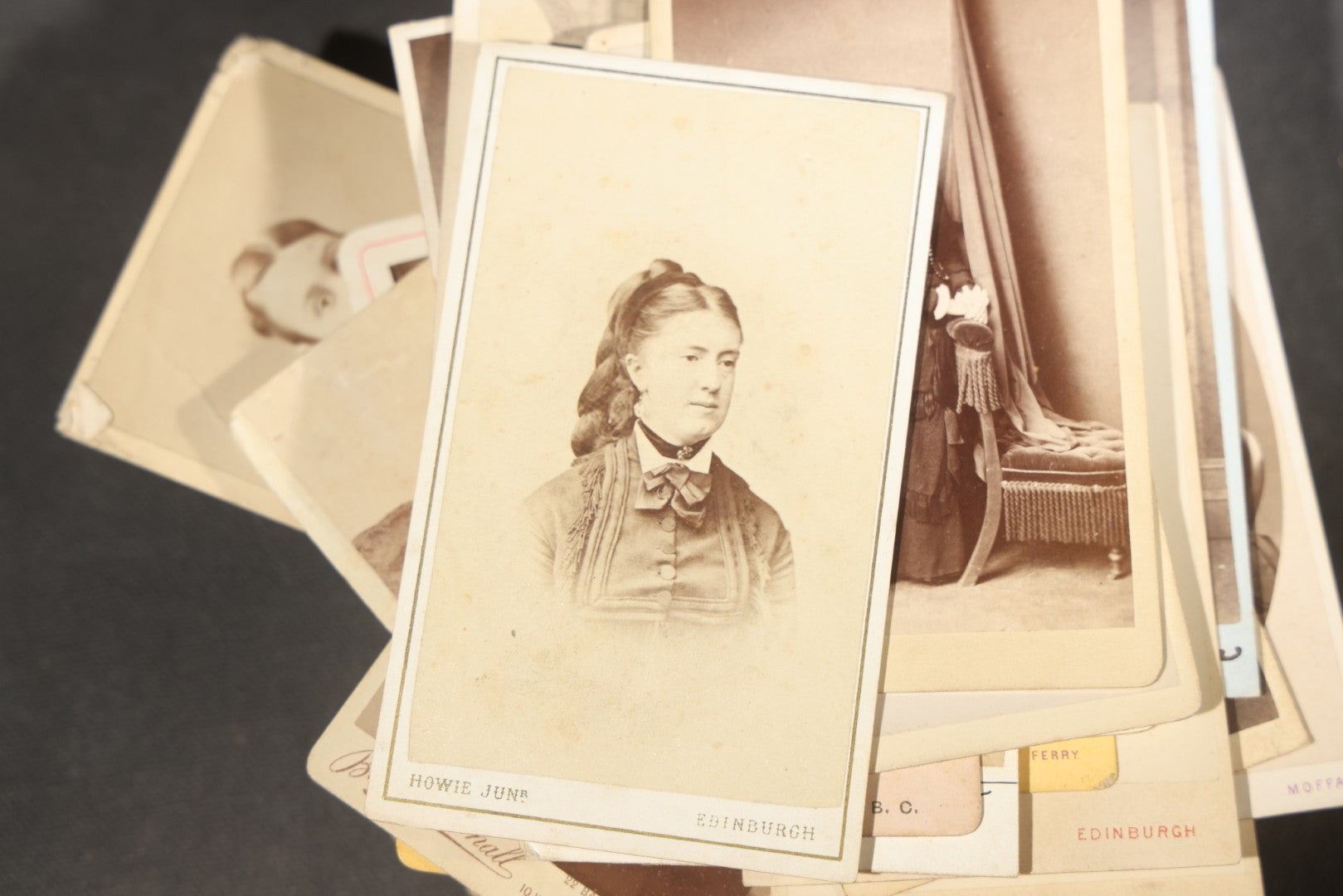 Grouping of 75+ Antique Carte De Visite C.D.V. Photographs and Ephemera, Primarily Scottish and British Studios including W.T. Bashford of Portobello, G.F. Roger of Broughty Ferry, and Morgan & Laing of Greenwich