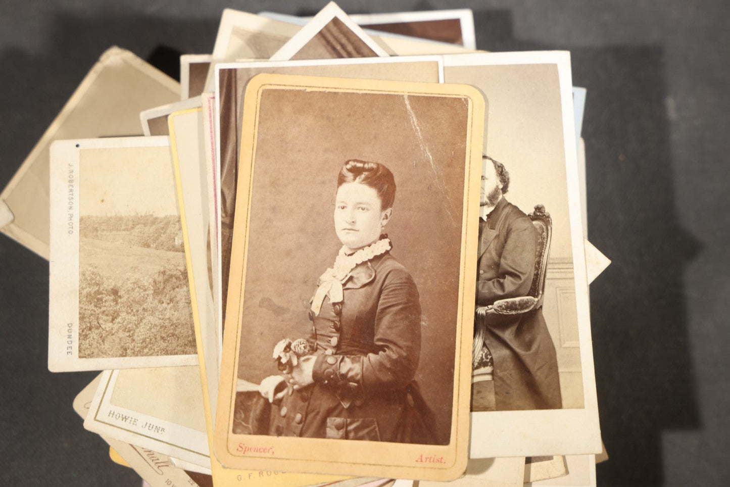 Grouping of 75+ Antique Carte De Visite C.D.V. Photographs and Ephemera, Primarily Scottish and British Studios including W.T. Bashford of Portobello, G.F. Roger of Broughty Ferry, and Morgan & Laing of Greenwich
