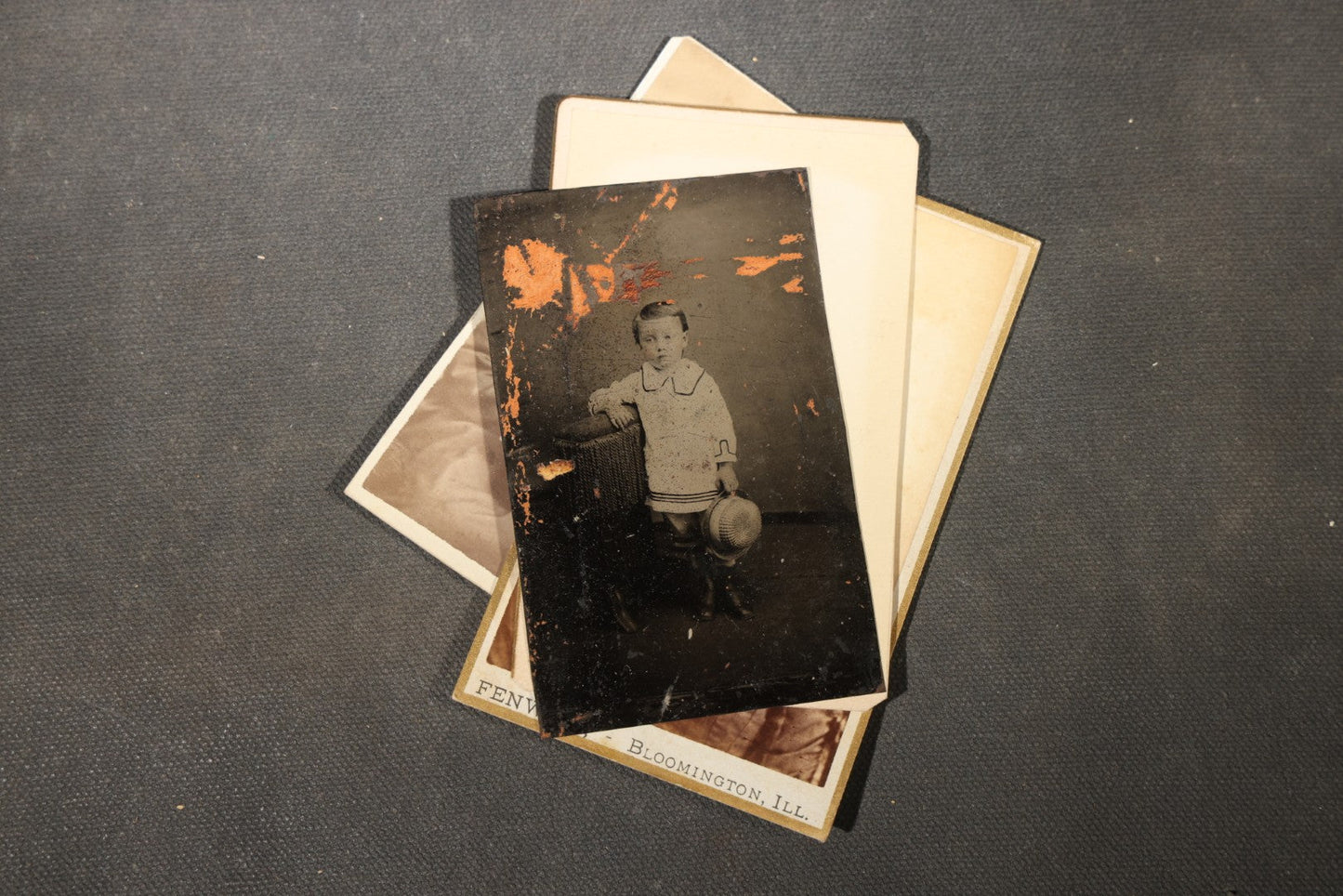 Grouping of 40+ Antique Photographs Including Carte De Visite C.D.V. Portraits, Tintype Photographs, and Board-Mounted Photographs, including young children, women with curled bangs, and more