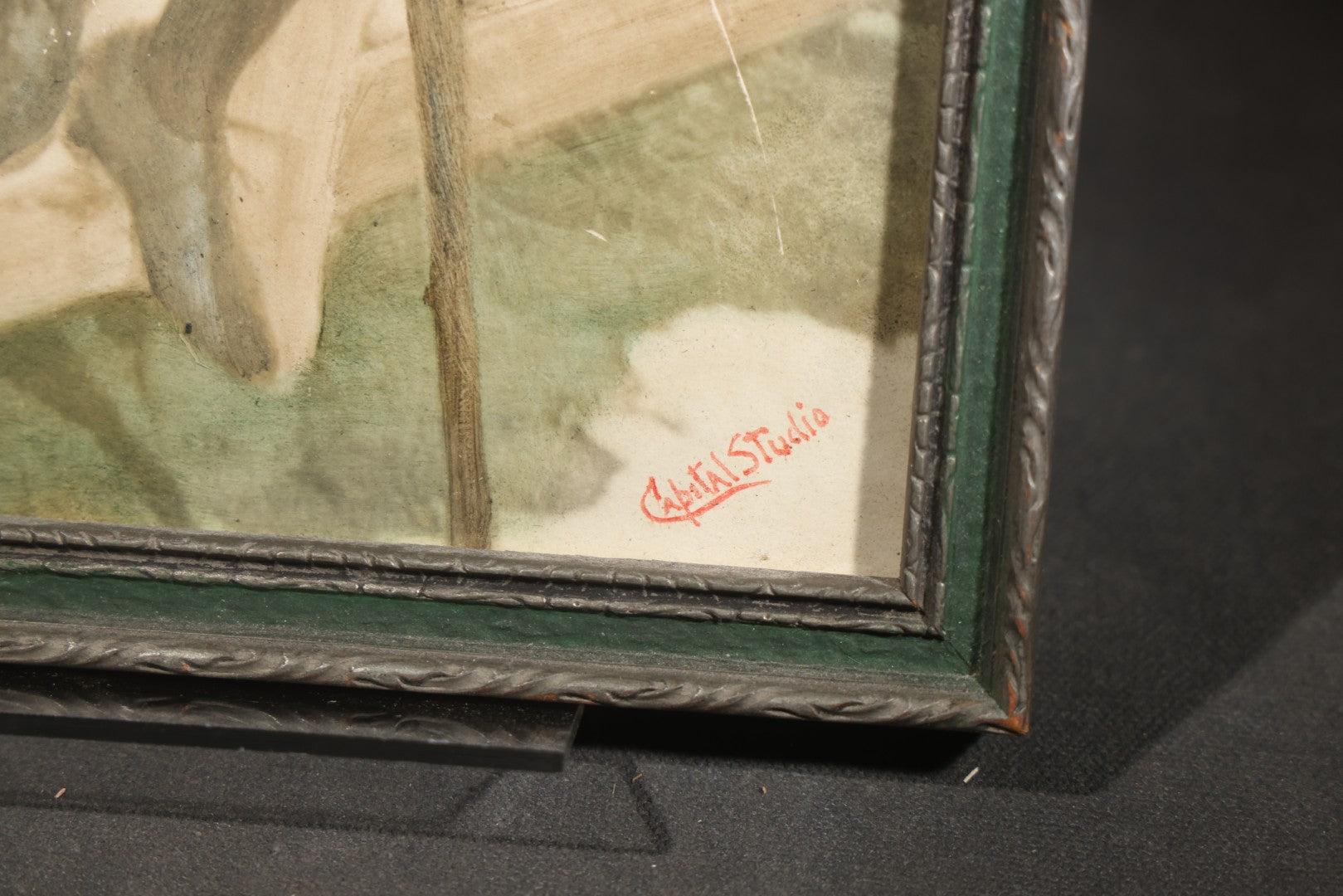 Antique Framed Hand-Colorized Photograph of a Cross-Dressed Man in "Senior" Sweater and Skirt in Snow, Photographed by Capital Studio