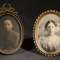 Lot 188 - Pair of Antique Framed Oval Portrait Photographs of a Young Soldier and a Young Girl in Brass Frames with Convex Glass