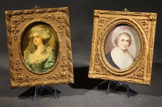Pair of Vintage Framed Miniature Portraits including Martha Washington