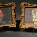 Lot 191 - Pair of Vintage Framed Floral Still Life Paintings, Flowers in Vases, 6" W x 4-1/2" H each