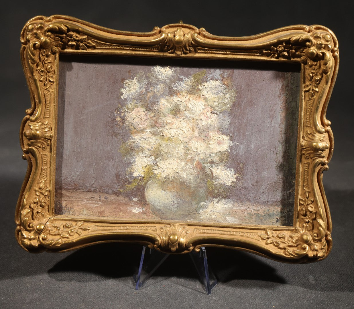 Pair of Vintage Framed Floral Still Life Paintings, Flowers in Vases