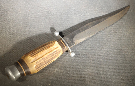 Vintage Fixed-Blade Knife with Wood Handle and Ball-Tip Crossguard, Manufactured by Fan Co., Solingen, Germany, with Fan Maker's Mark, Handle slightly loose