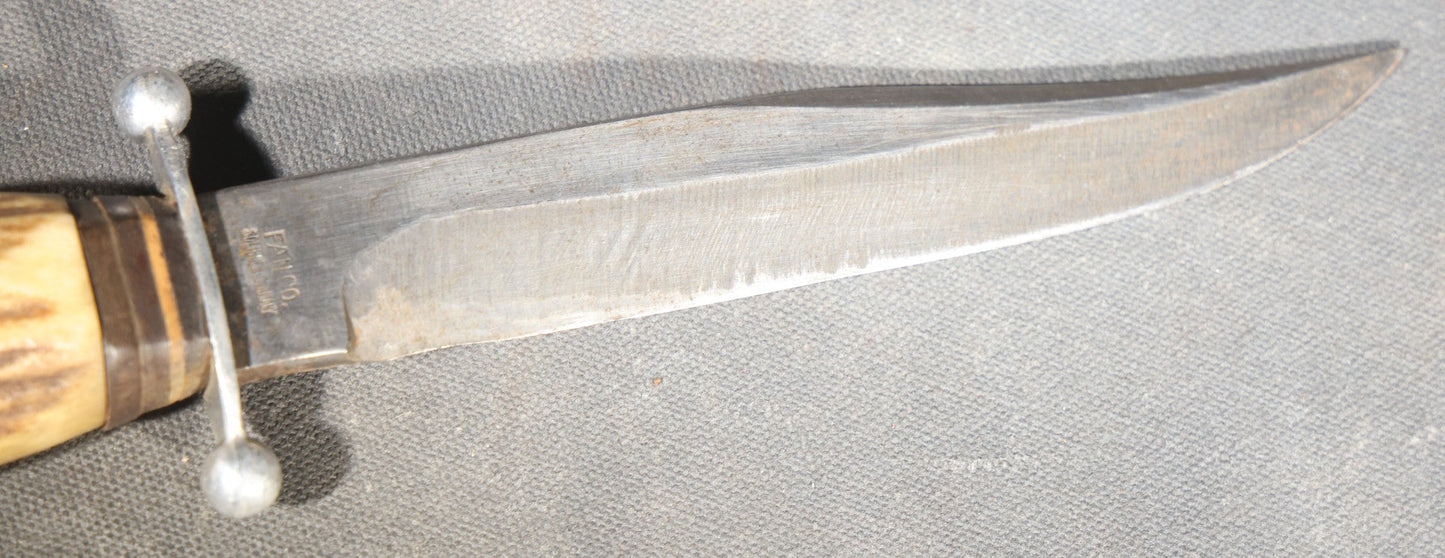 Vintage Fixed-Blade Knife with Wood Handle and Ball-Tip Crossguard, Manufactured by Fan Co., Solingen, Germany, with Fan Maker's Mark, Handle slightly loose