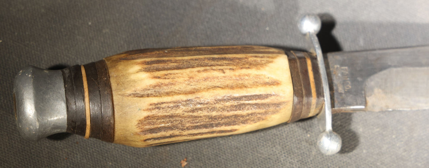 Vintage Fixed-Blade Knife with Wood Handle and Ball-Tip Crossguard, Manufactured by Fan Co., Solingen, Germany, with Fan Maker's Mark, Handle slightly loose