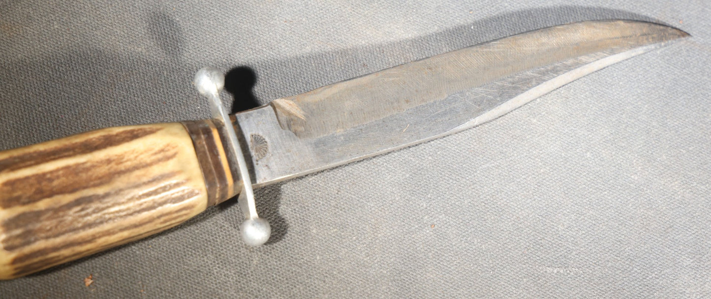 Vintage Fixed-Blade Knife with Wood Handle and Ball-Tip Crossguard, Manufactured by Fan Co., Solingen, Germany, with Fan Maker's Mark, Handle slightly loose