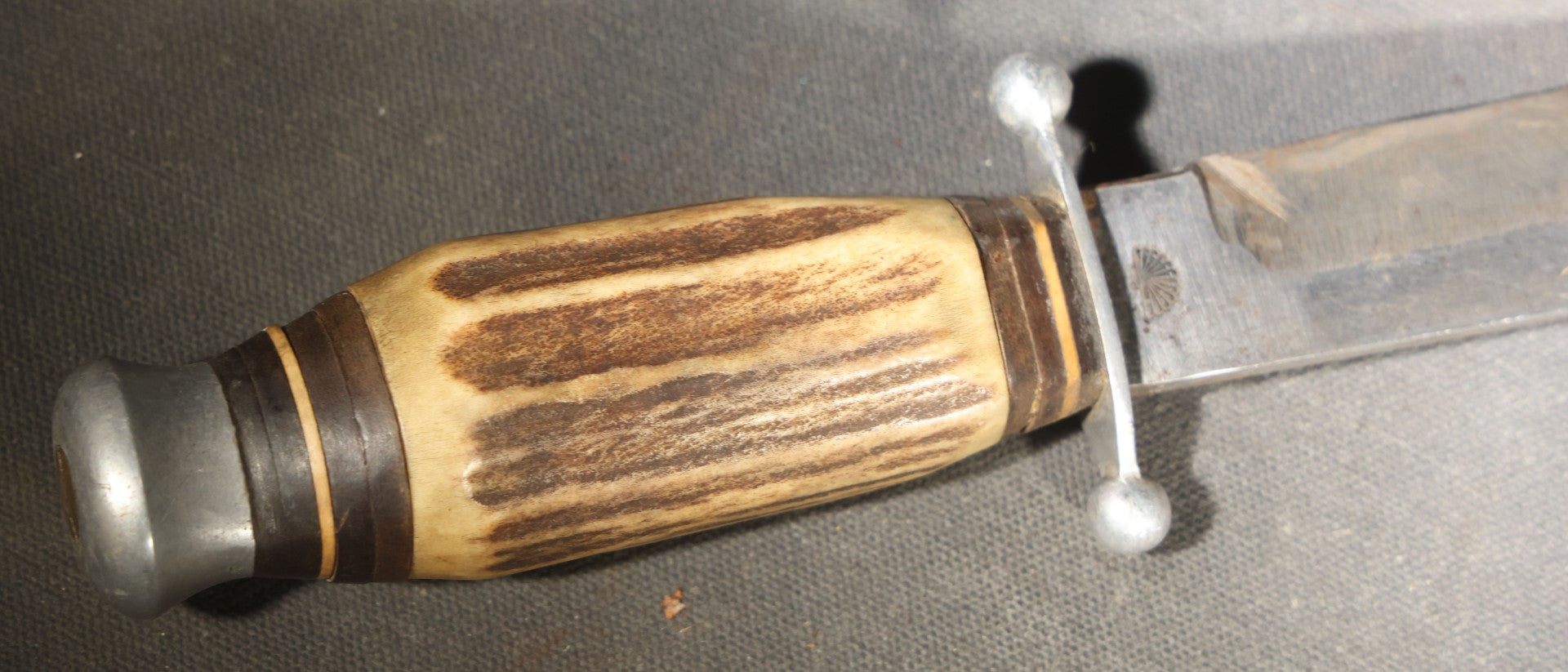 Vintage Fixed-Blade Knife with Wood Handle and Ball-Tip Crossguard, Manufactured by Fan Co., Solingen, Germany, with Fan Maker's Mark, Handle slightly loose