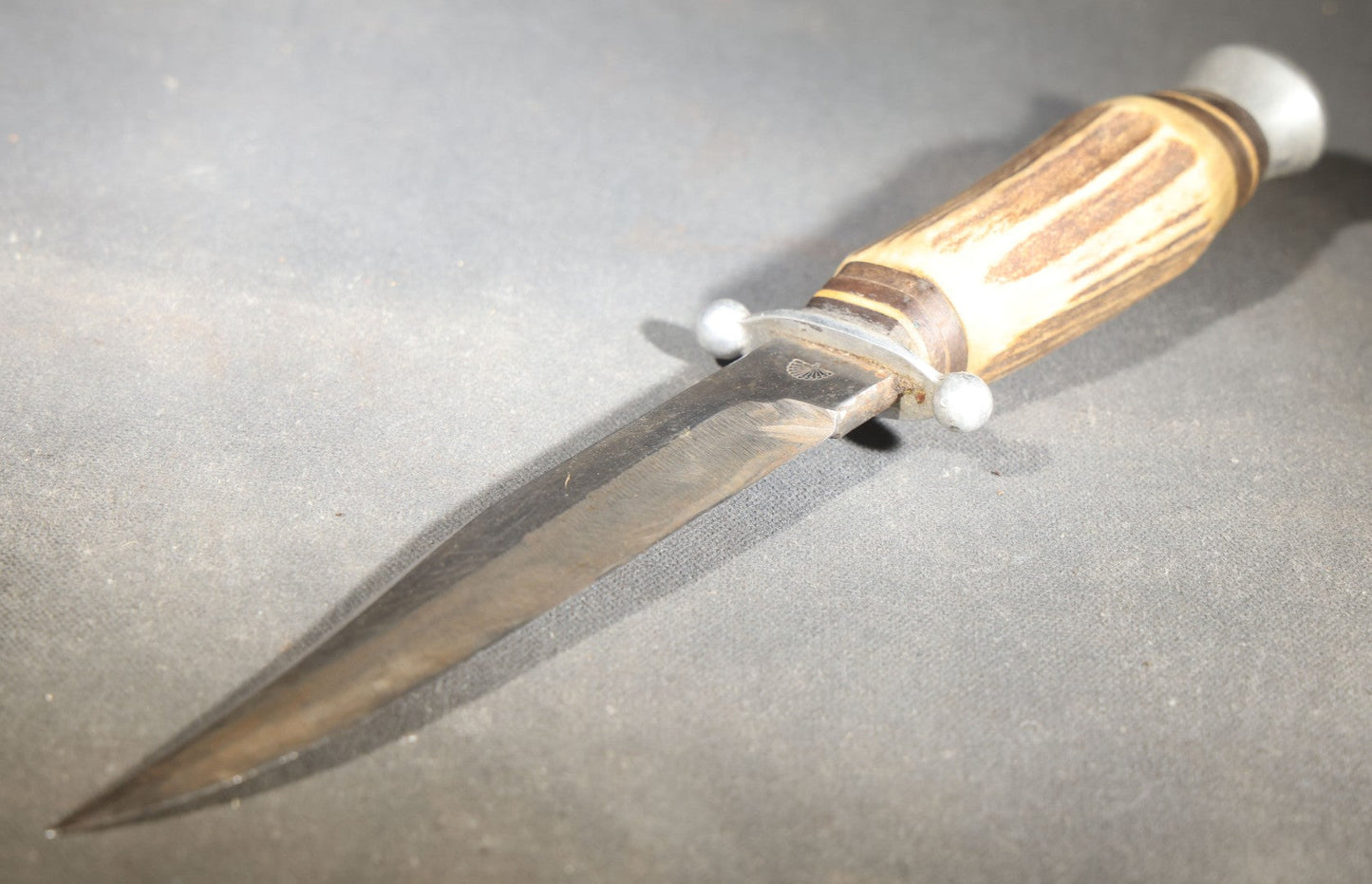 Vintage Fixed-Blade Knife with Wood Handle and Ball-Tip Crossguard, Manufactured by Fan Co., Solingen, Germany, with Fan Maker's Mark, Handle slightly loose