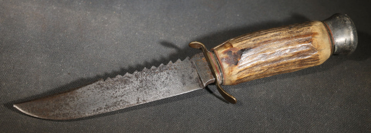Vintage Stag-Handled Hunting Knife with Saw-Tooth Spine, Manufactured by Robert Klaas, Solingen, Germany