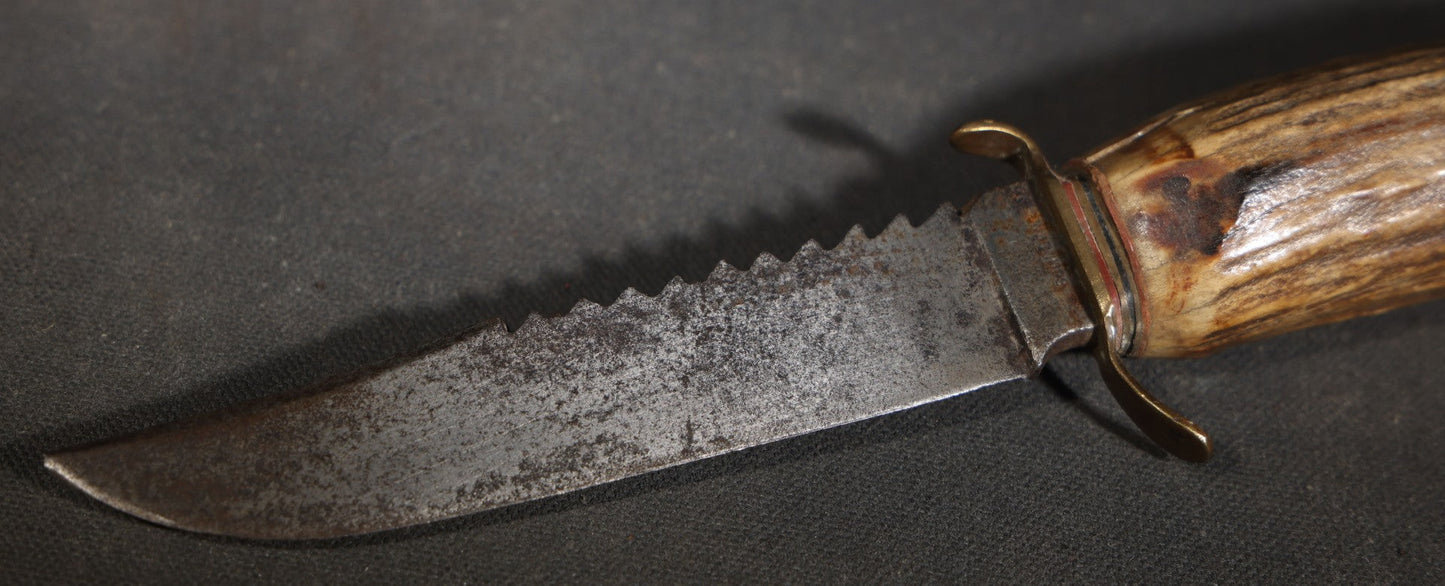 Vintage Stag-Handled Hunting Knife with Saw-Tooth Spine, Manufactured by Robert Klaas, Solingen, Germany