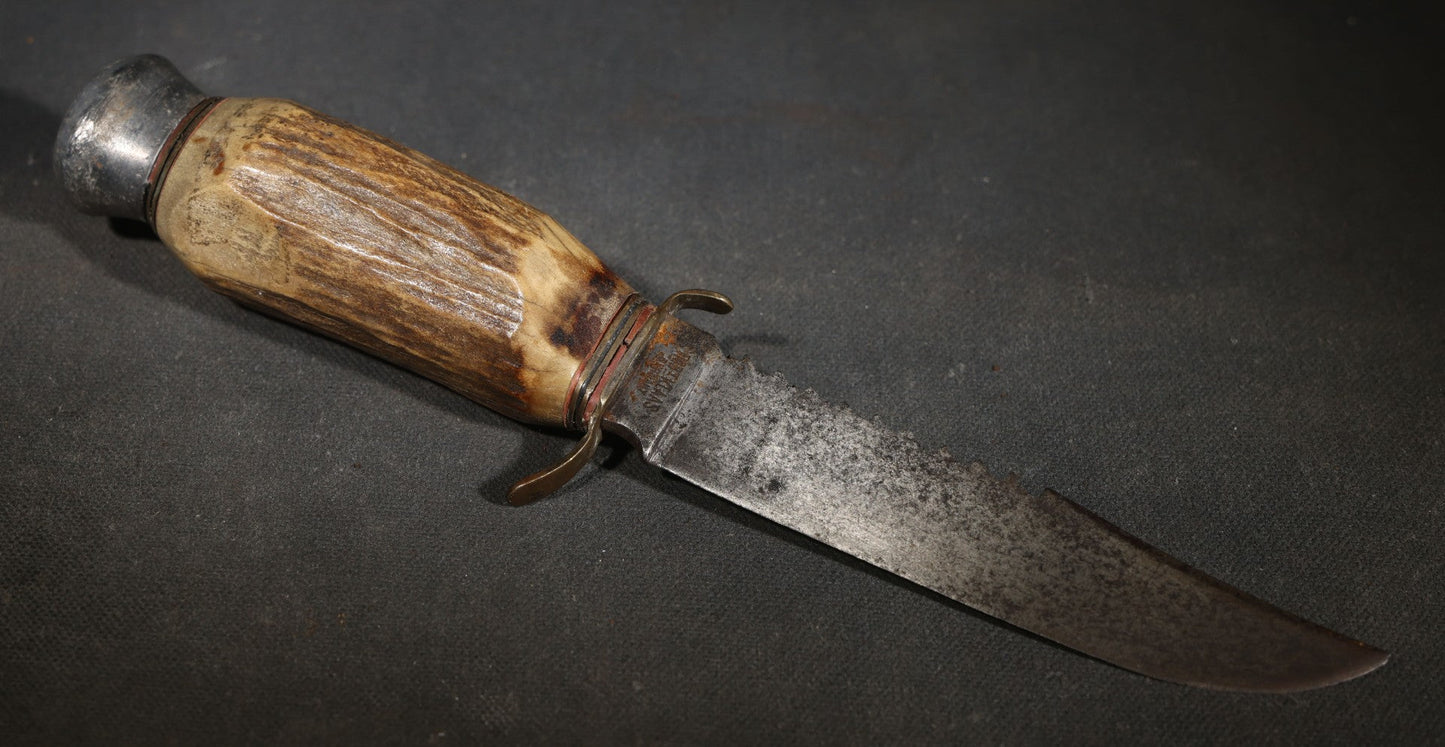 Vintage Stag-Handled Hunting Knife with Saw-Tooth Spine, Manufactured by Robert Klaas, Solingen, Germany