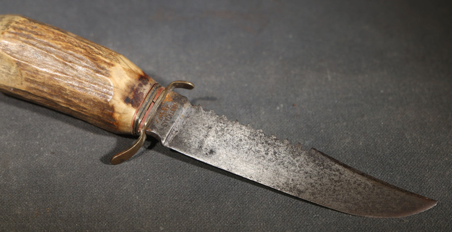 Vintage Stag-Handled Hunting Knife with Saw-Tooth Spine, Manufactured by Robert Klaas, Solingen, Germany