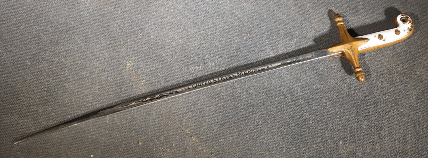 Vintage Miniature United States Marines Mameluke Officer's Sword with Scabbard, Etched Blade