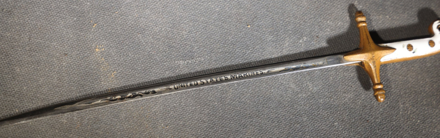 Vintage Miniature United States Marines Mameluke Officer's Sword with Scabbard, Etched Blade