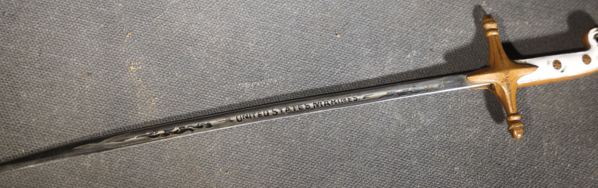 Vintage Miniature United States Marines Mameluke Officer's Sword with Scabbard, Etched Blade