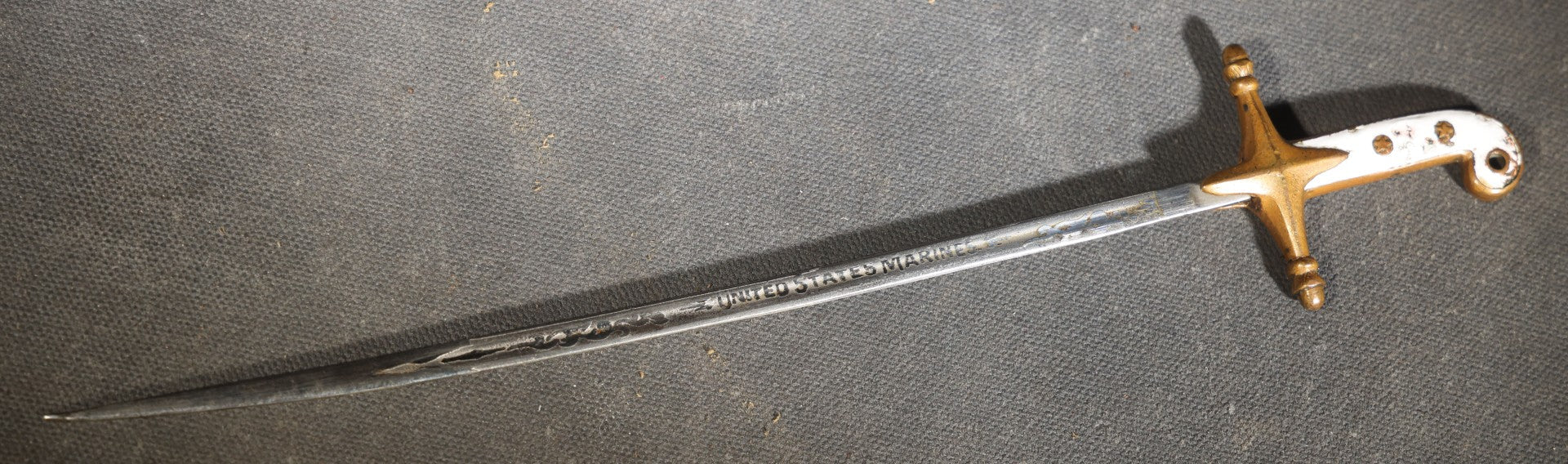 Vintage Miniature United States Marines Mameluke Officer's Sword with Scabbard, Etched Blade
