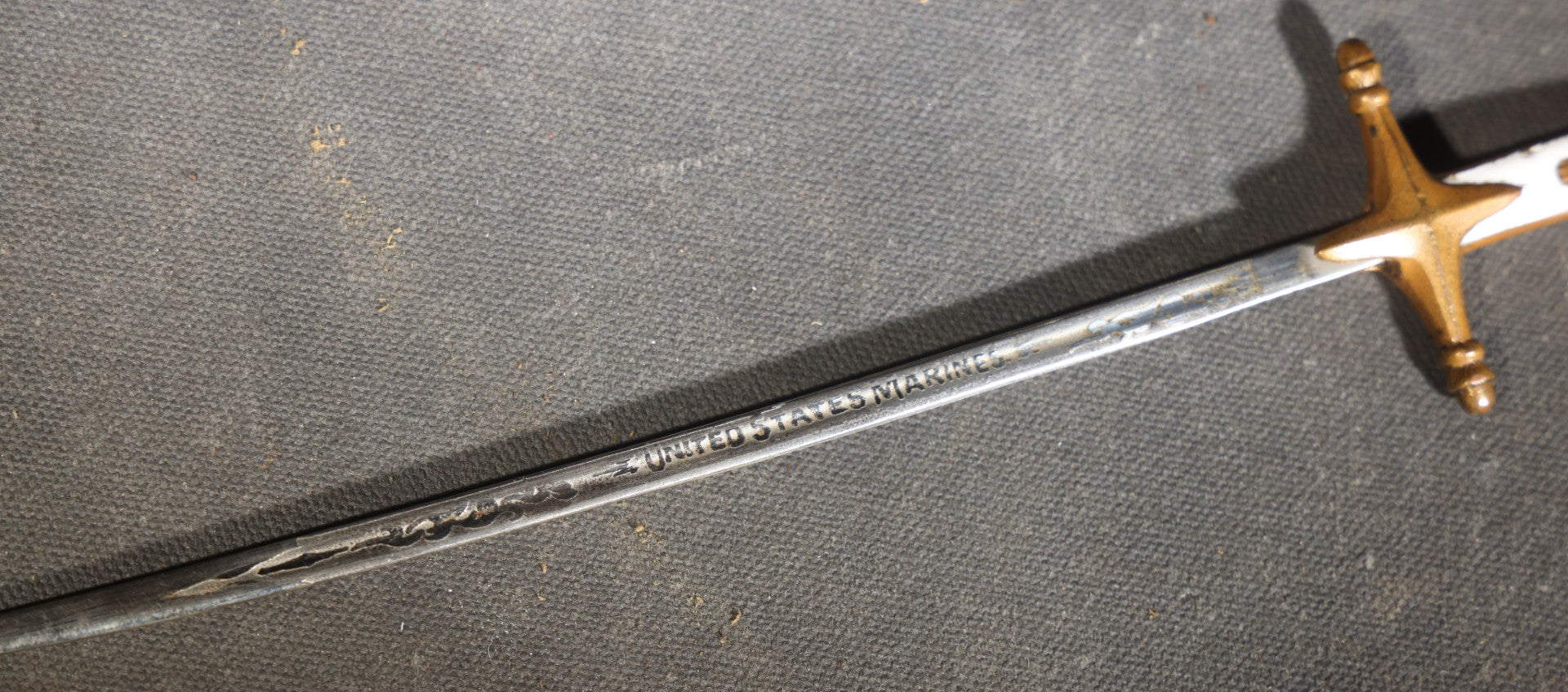 Vintage Miniature United States Marines Mameluke Officer's Sword with Scabbard, Etched Blade