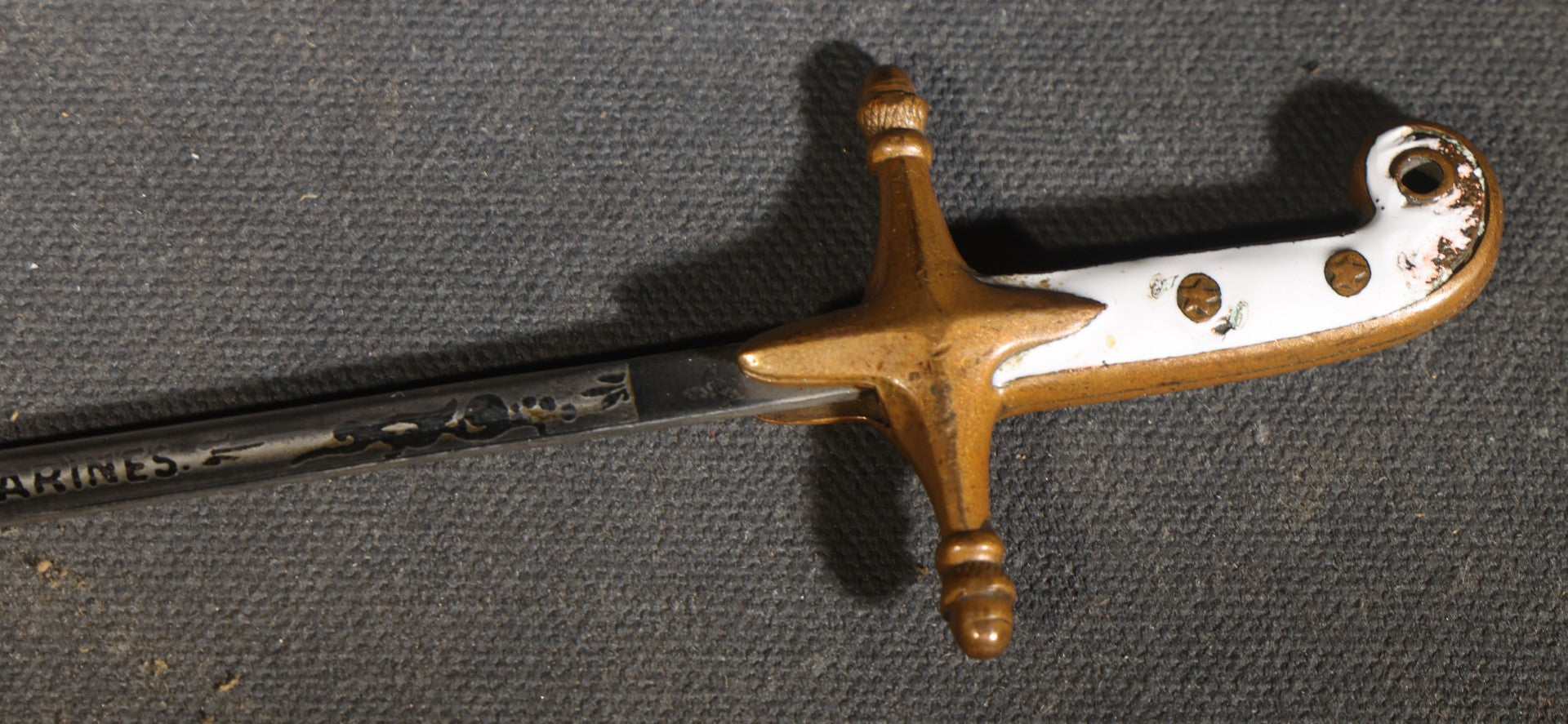 Vintage Miniature United States Marines Mameluke Officer's Sword with Scabbard, Etched Blade