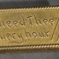 Lot 204 - Antique Brass Hairpin Box with Embossed "I Need Thee Every Hour" Hymn Text and Hairpin Motif, Rope-Twist Border, 3-1/2" L