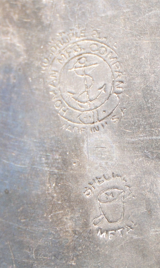 Antique Silver-Plated Footed Pin Box with Engraved Floral Scrollwork and "ESC" Monogram, Manufactured by Homan Mfg. Company, Cincinnati, Ohio