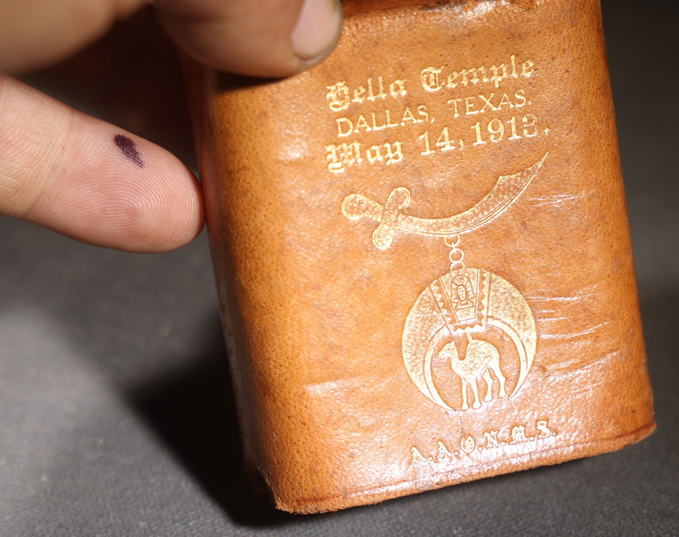 Antique Leather Cigarette Case, Hella Temple A.A.O.N.M.S. Shriners, Dallas, Texas, May 14, 1913