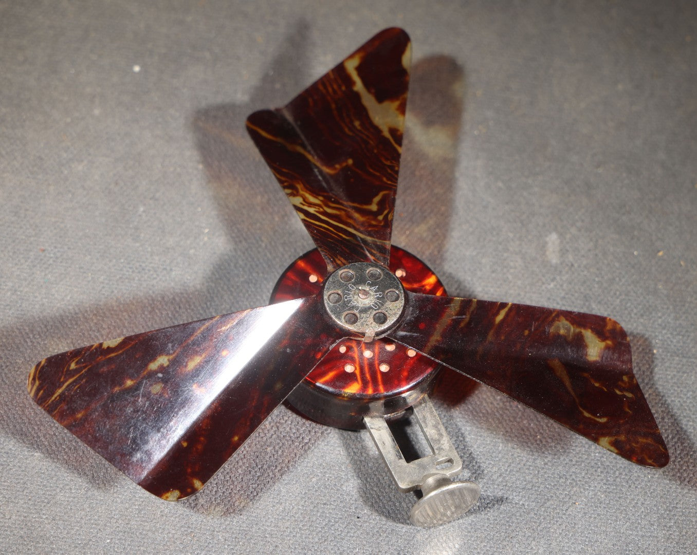 Vintage Collapsible Mechanical Pocket Fan with Faux Tortoiseshell Blades, Push-Button Gear Mechanism, and Mirror, Made in Germany