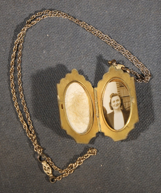 Vintage Gold-Filled Locket Necklace on Chain with Photograph of a Young Woman and Lock of Blonde Hair