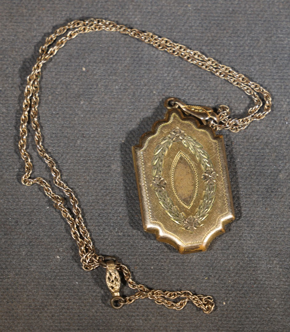 Vintage Gold-Filled Locket Necklace on Chain with Photograph of a Young Woman and Lock of Blonde Hair