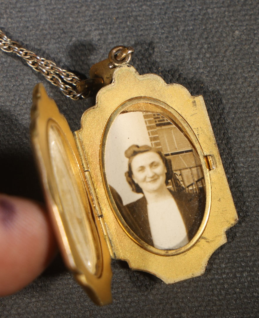 Vintage Gold-Filled Locket Necklace on Chain with Photograph of a Young Woman and Lock of Blonde Hair