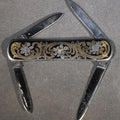 Lot 213 - Vintage EKA Sweden Four-Blade Folding Pocket Knife with Damascene Floral Scrollwork and Swedish Coat of Arms, Manufactured by EKA, Eskilstuna, Sweden, 2-7/8" L