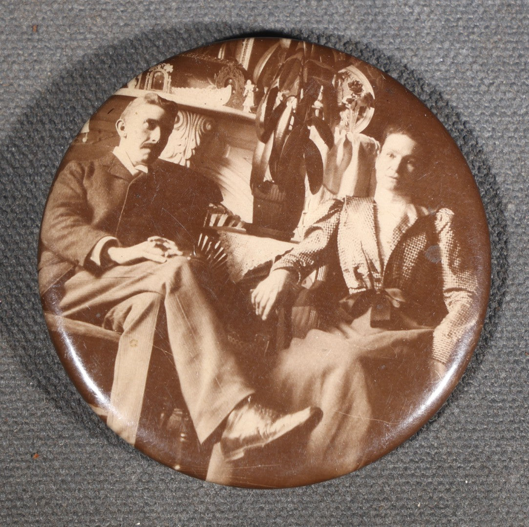 Grouping of Eight Antique and Vintage Pinback Buttons including Four "G'Bye Boys It's Bug-A-Boo" Insecticide Advertising Buttons and Four Photographic Portrait Buttons