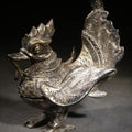 Lot 221 - Antique Burmese Hintha Bird Figural Covered Container with Repousse Feather and Scroll Decoration, 5" H