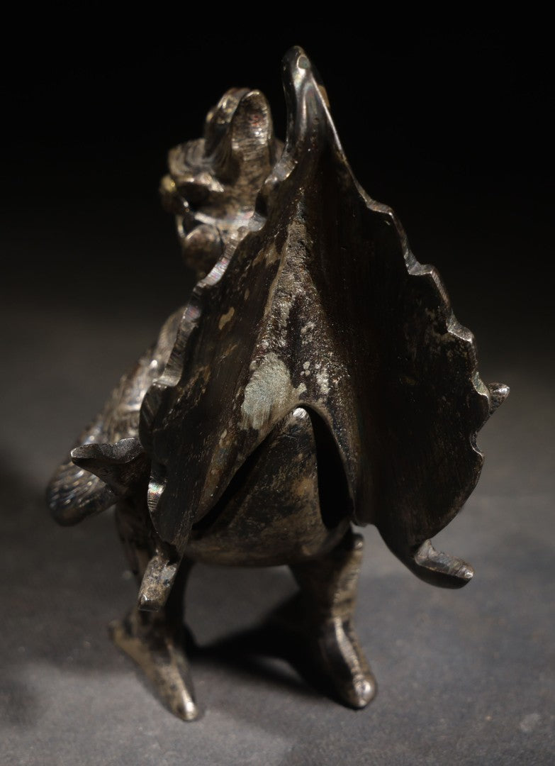 Antique Burmese Hintha Bird Figural Covered Container with Repousse Feather and Scroll Decoration