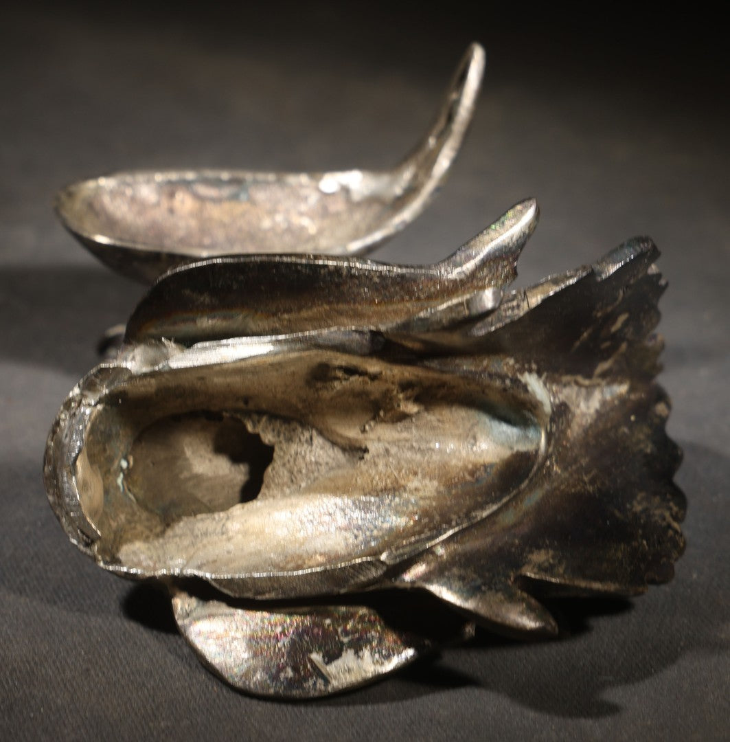 Antique Burmese Hintha Bird Figural Covered Container with Repousse Feather and Scroll Decoration